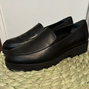 Vionic Kensley Black Leather Platform Lug Sole Slip On Loafers